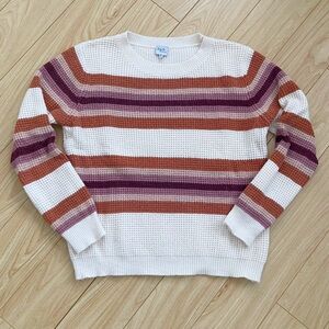 Cozy Casual Cream and Purple Striped Sweater